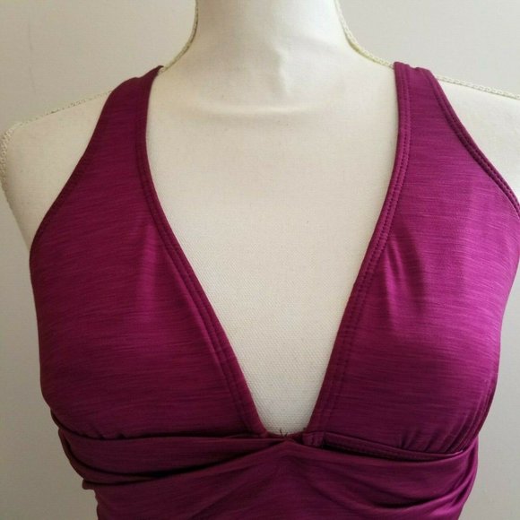 Athena Swim Tankini Womens 32 B/C Purple Criss Cross Wrap Straps Plunge Neckline - Picture 8 of 9